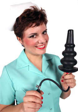 Nurse Mona with huge inflatable enema nozzle 1